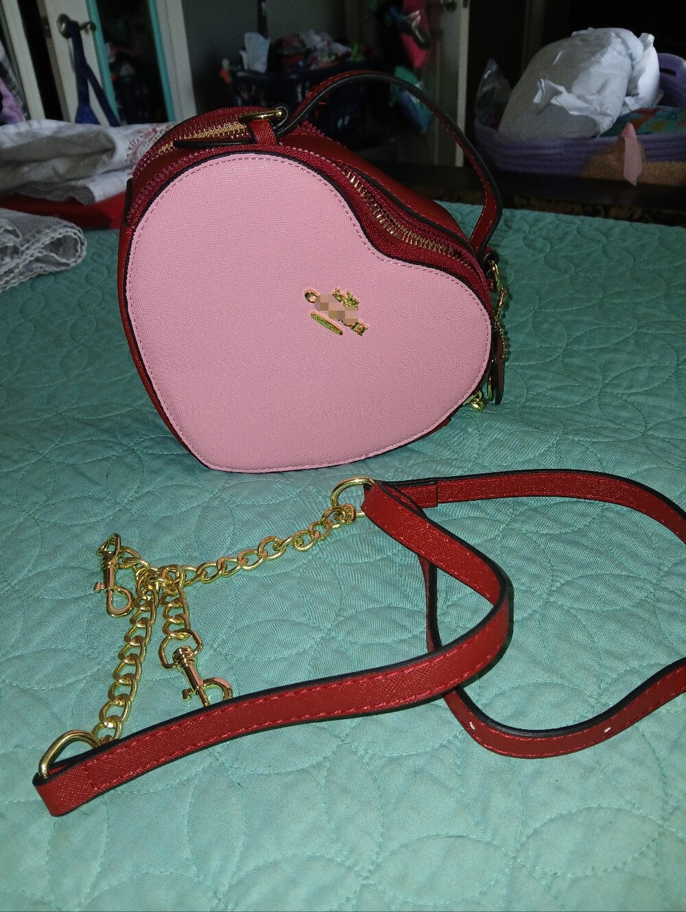 Heart Crossbody Bag in Pink and Red - Gold Hardware